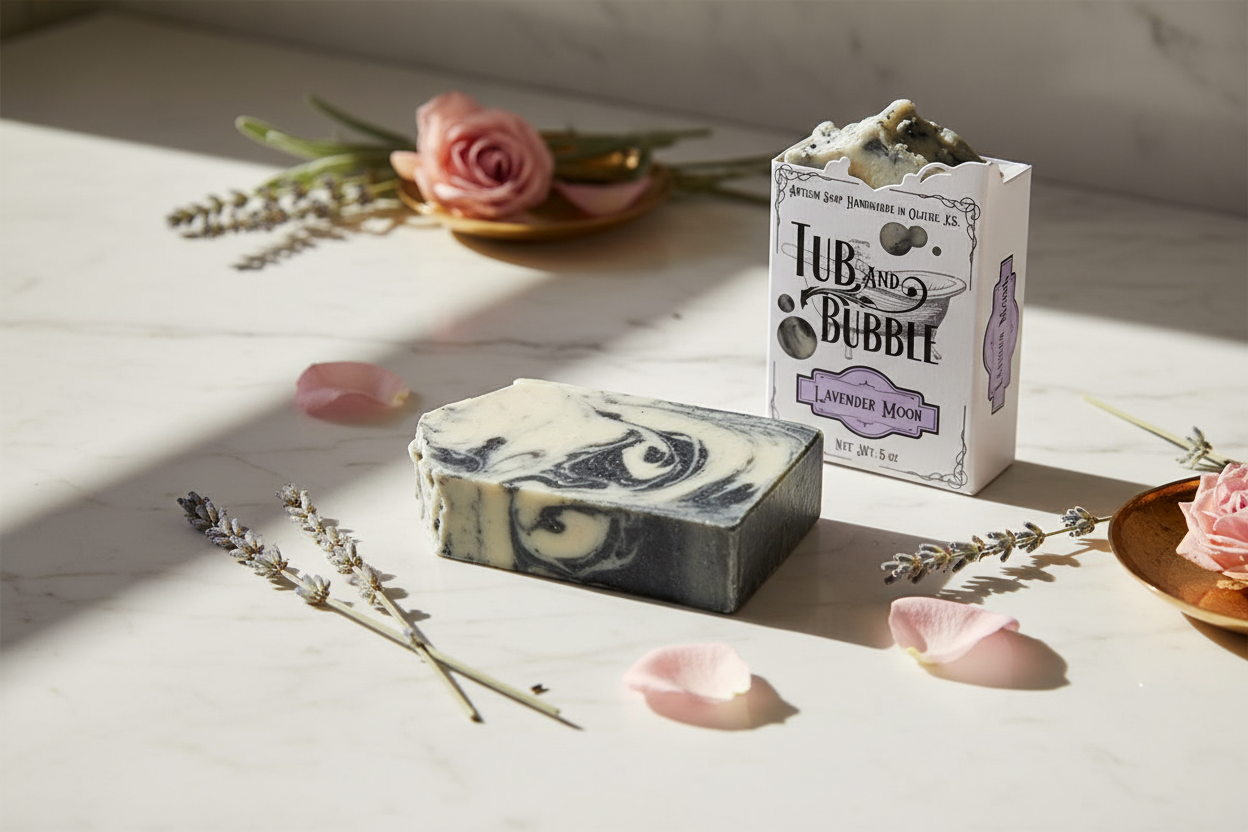 Lavender Moon Packaged Soap on Marble